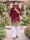 Sangeet Prince Rayon Crush Embroidery Short Mens Kurta